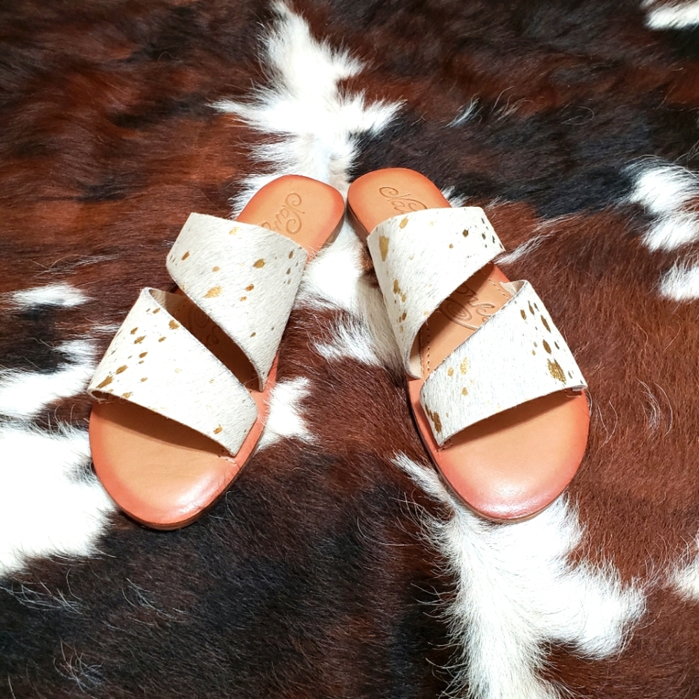 Acid Wash Cowhide Sandals Size 7